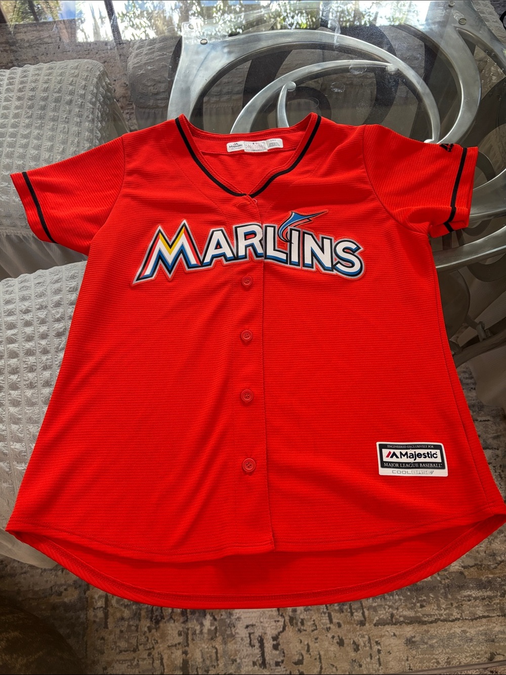 Majestic Miami Marlins Kids Red Button-Front Jersey